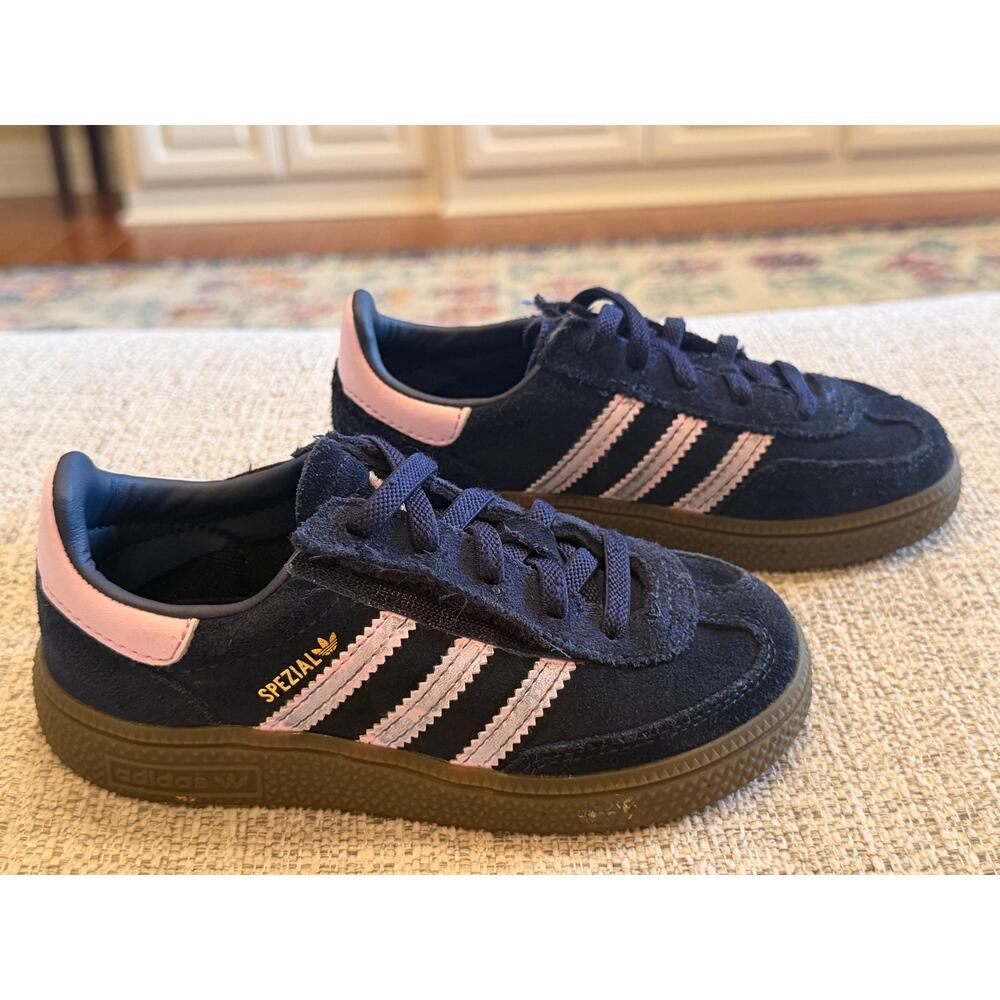 Adidas kids Hamdball Spezial Navy Blue Pink Velcro Tennis Shoes Girls Sz 10Y - Picture 2 of 10